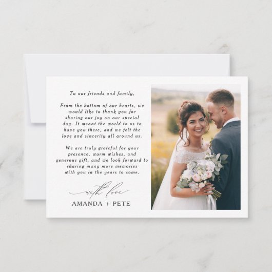 愛と書感謝していモダン道の写真結婚の サンキューカード (裏面)