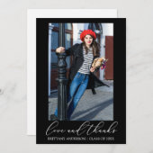 愛と書感謝してい字のインク卒業写真 サンキューカード (正面/裏面)