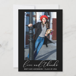 愛と書感謝してい字のインク卒業写真 サンキューカード