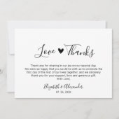 愛と書感謝してい字のスクリプトハート結婚の サンキューカード (正面)
