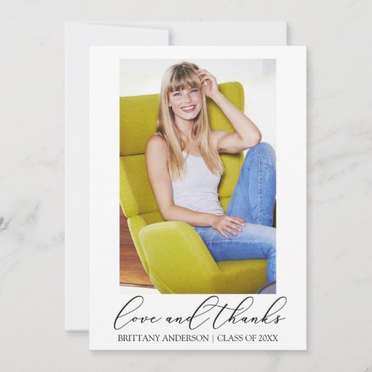 愛と書感謝してい跡のインクの写真の卒業 サンキューカード (正面)