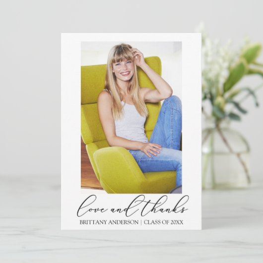 愛と書感謝してい跡のインクの写真の卒業 サンキューカード (スタンド正面)