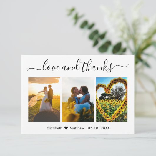 愛と書感謝してい道の写真結婚コラージュ サンキューカード (スタンド正面)