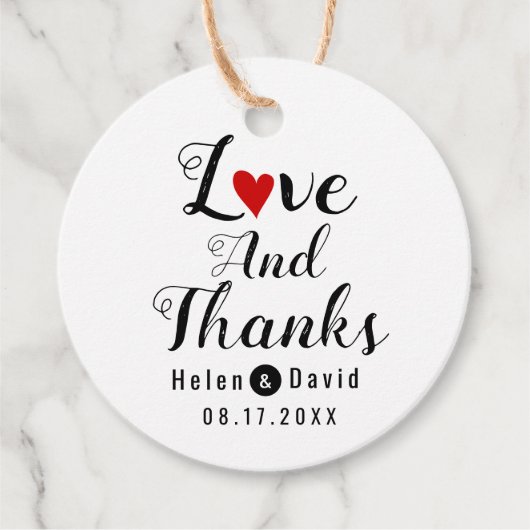 愛と書感謝してい道の赤いハート結婚の フェイバータグ (正面)