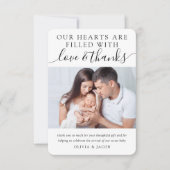 愛と書道感謝してい写真新生児 サンキューカード (正面)