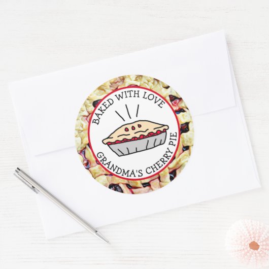 愛と焼いたおばあちゃんのさくらんぼパイのギフトラベル ラウンドシール (封筒)