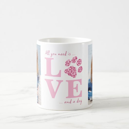 愛と犬のカスタムペット写真ピンクバレンタインデー コーヒーマグカップ (中央)
