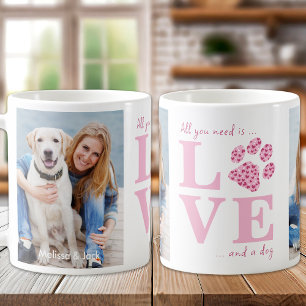 愛と犬のカスタムペット写真ピンクバレンタインデー コーヒーマグカップ