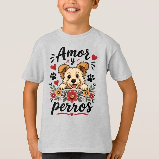 愛と犬のユーモラスな犬好きデザイン Tシャツ (正面)