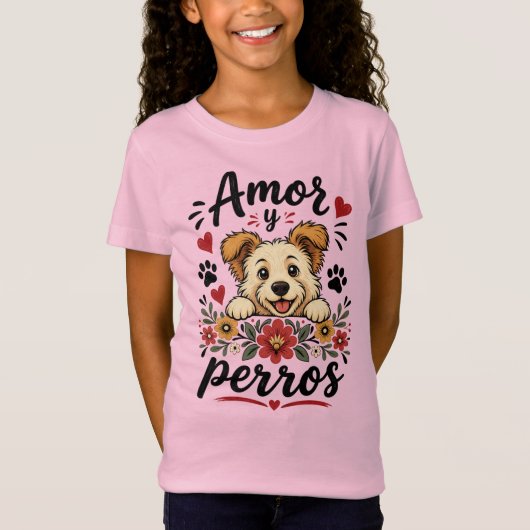 愛と犬の面白い犬好きデザイン Tシャツ (正面)