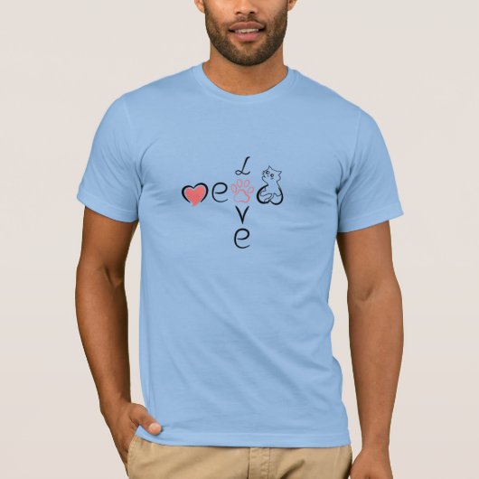 愛と猫のTシャツ - 愛らしい＆ハートフルなデザイン Tシャツ (正面)
