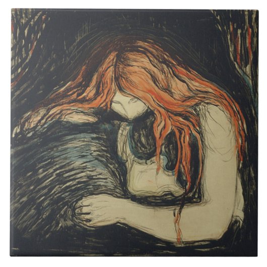 愛と痛み（吸血鬼） (by Edvard Munch) タイル (正面)