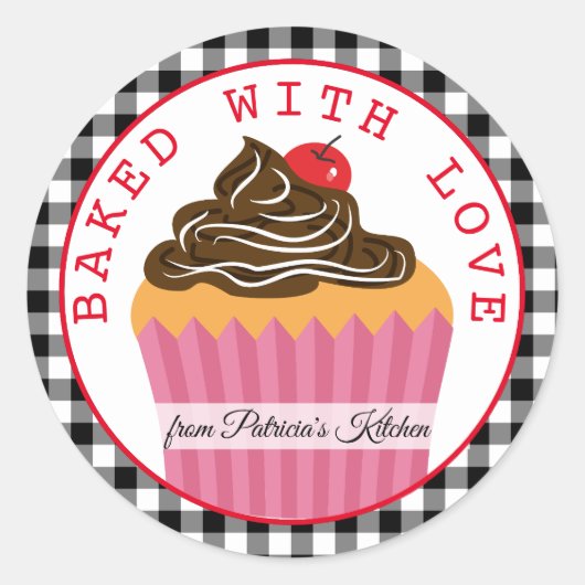 愛と白黒のクリスマス焼いたの格子模様 ラウンドシール (正面)