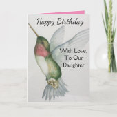 愛と私たちの娘ハミングバード誕生日 カード (正面)