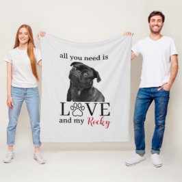 愛と私の犬があればそれでいい – オーダーメイド ペットの名前 フリースブランケット