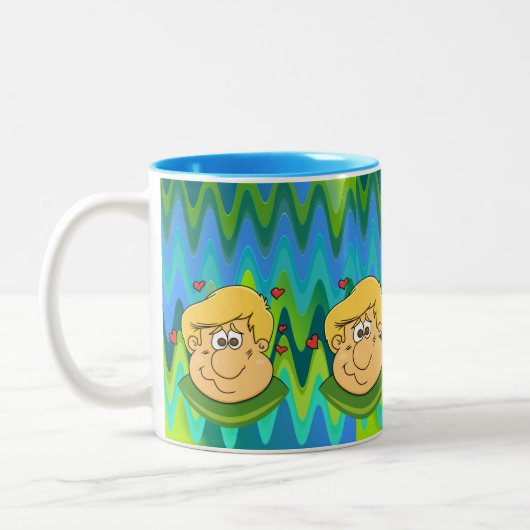 愛と笑いおもしろい：男とハート ツートーンマグカップ (左)