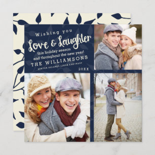 愛と笑いのホリデーカード/ネービーブルー 招待状
