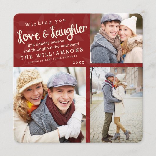 愛と笑いのホリデー フォト カード / 赤 (正面)