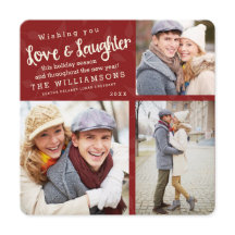 愛と笑いのホリデー フォト カード / 赤