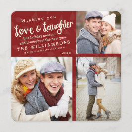 愛と笑いのホリデー フォト カード / 赤