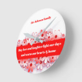 愛と笑いの暖かいハート&ホームフラワー ラウンド壁時計 (傾斜)