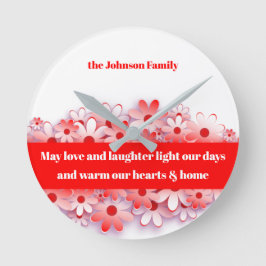 愛と笑いの暖かいハート&ホームフラワー ラウンド壁時計