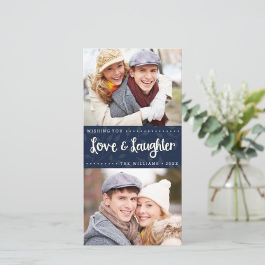 愛と笑いの縦型ホリデー写真カード シーズンカード (スタンド正面)
