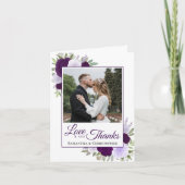 愛と紫感謝していのバラ写真QRコー結婚ド サンキューカード (正面)