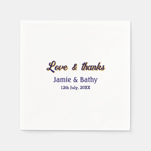 愛と紫感謝していオレンジカップル名の日付 スタンダードカクテルナプキン (正面)