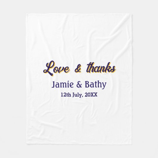 愛と紫感謝していオレンジカップル名の日付 フリースブランケット (正面)