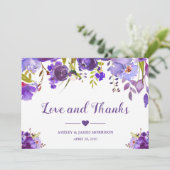 愛と紫感謝してい紫の水の色のフローラ サンキューカード (スタンド正面)