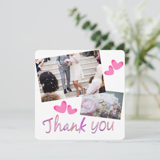 愛と結婚式感謝してい写真のコラージュ サンキューカード (スタンド正面)