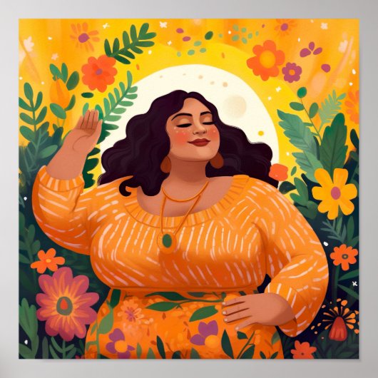 愛と花のために力の中に立つ女性 ポスター (正面)