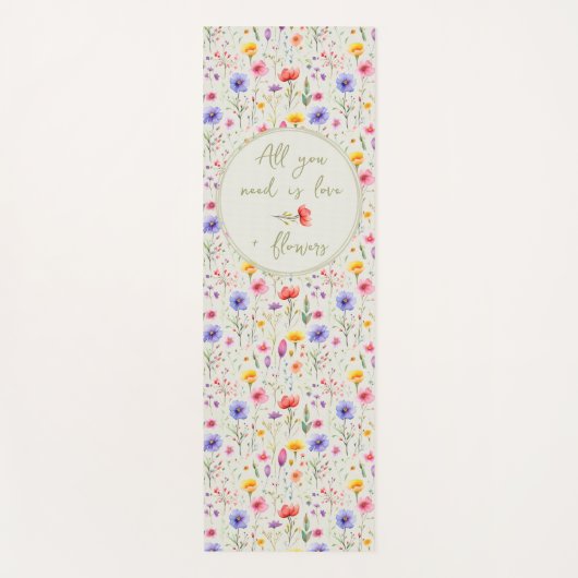 愛と花スウィート引用文グリーンワイルドフラワー ヨガマット (正面)