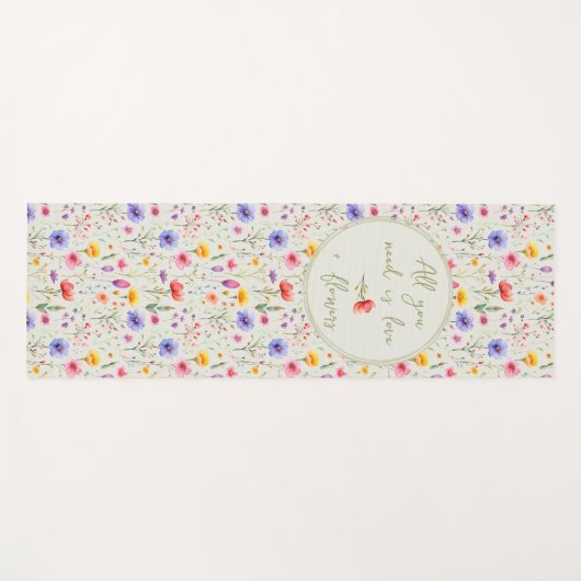 愛と花スウィート引用文グリーンワイルドフラワー ヨガマット (正面(横))