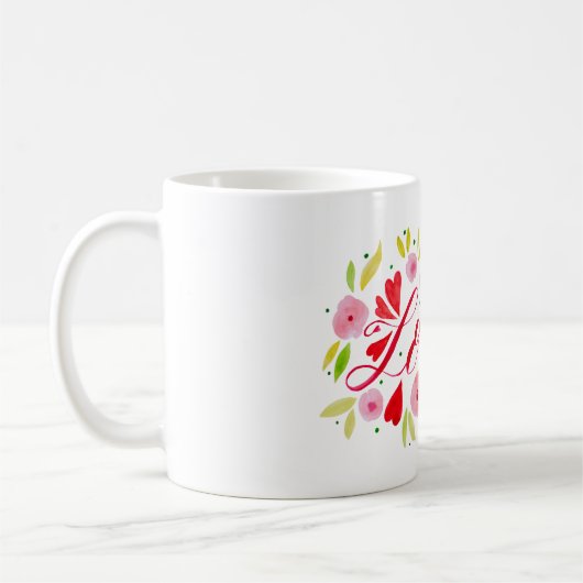 愛と花 – ピンクと赤 コーヒーマグカップ (左)