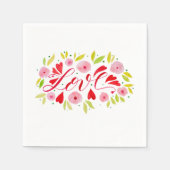 愛と花 – ピンクと赤 スタンダードカクテルナプキン (正面)