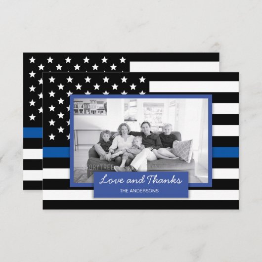 愛と警感謝してい察Thin Blue Line家族の写真 サンキューカード (正面/裏面)