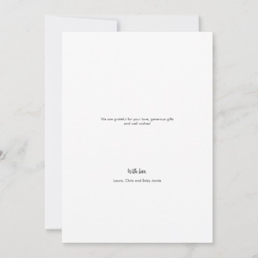 愛と赤ちゃん感謝していのシャワー写真を手入力 サンキューカード (裏面)