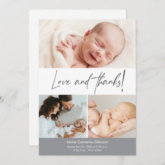 愛と赤ちゃん感謝していのシャワー写真を手入力 サンキューカード (正面/裏面)
