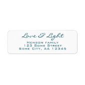 愛と軽いスクリプト青い緑のクリスマスアドレス ラベル (正面)