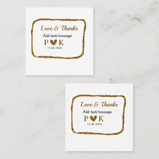 愛と追加感謝していカップル名ゴールデンブラックウェッディ スクエア名刺 (正面/裏面)