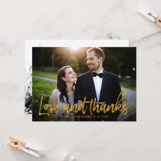 愛と金感謝してい箔の結婚ありがとう写真 カード (正面/裏面インサイチュ)