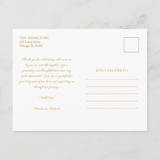 愛と金感謝してい箔の結婚ありがとう写真 ポストカード (裏面)