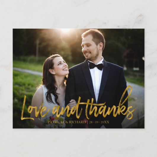 愛と金感謝してい箔の結婚ありがとう写真 ポストカード (正面)
