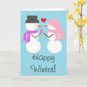 愛と雪の人々：幸せな冬 カード (黄色い花)