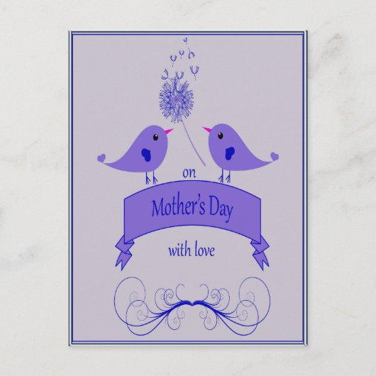 愛と青い鳥の母の日ポストカード ポストカード (正面)