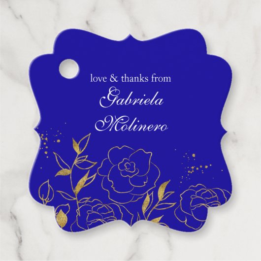 愛と青感謝してい王室のと金ゴールドのフローラ フェイバータグ (正面)