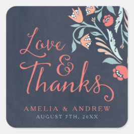 愛と青感謝してい色の黒板フローラ結婚の スクエアシール