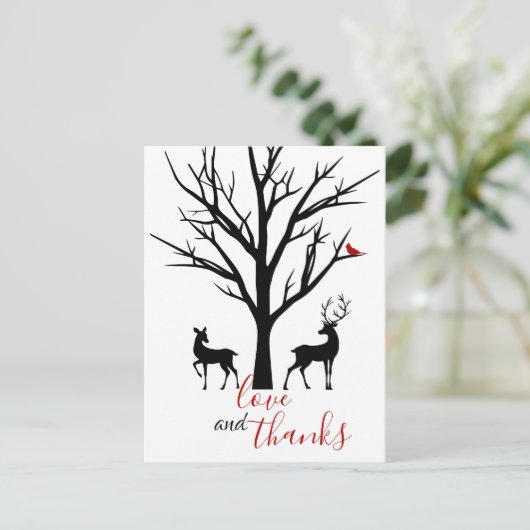 愛と鹿の感謝していカップル冬ありがとう ポストカード (スタンド正面)